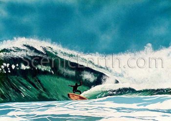 The GreenSlade Sea - A silhouetted surfer rides the waves of the green ocean off the coast of California.