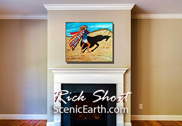 Painting on display over a fireplace in a living room